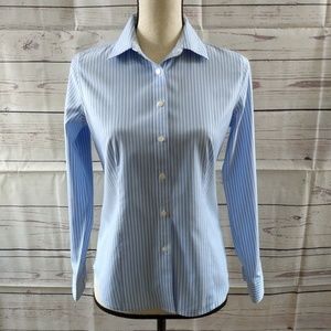 Talbot's Blue and White Stripe Long Sleeve Shirt